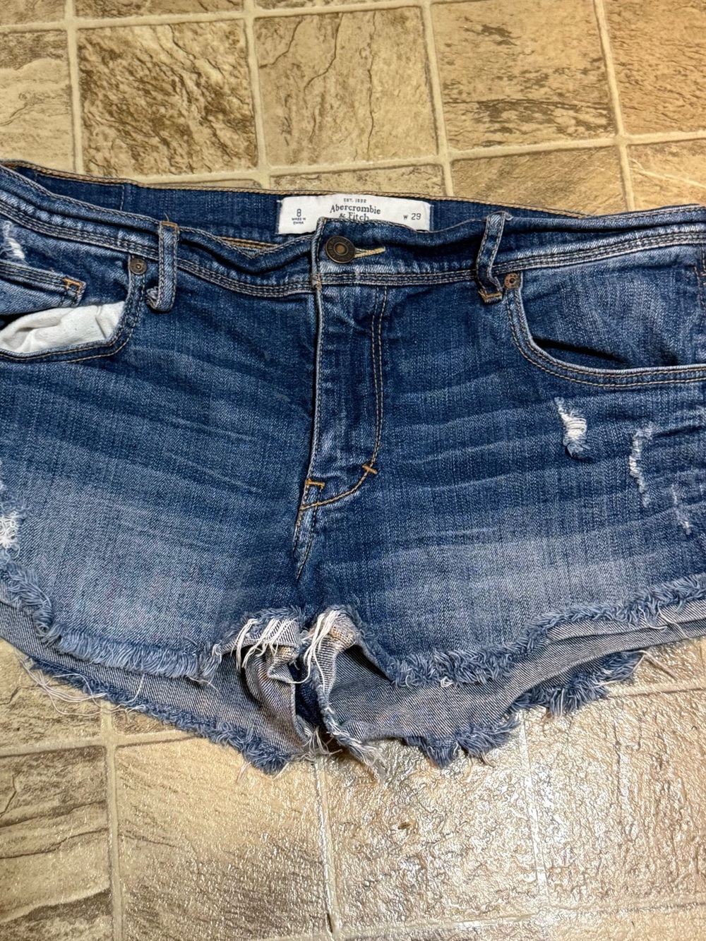 Abercrombie & Fitch Faded Blue Distressed Denim Cutoff Shorts Women's 8